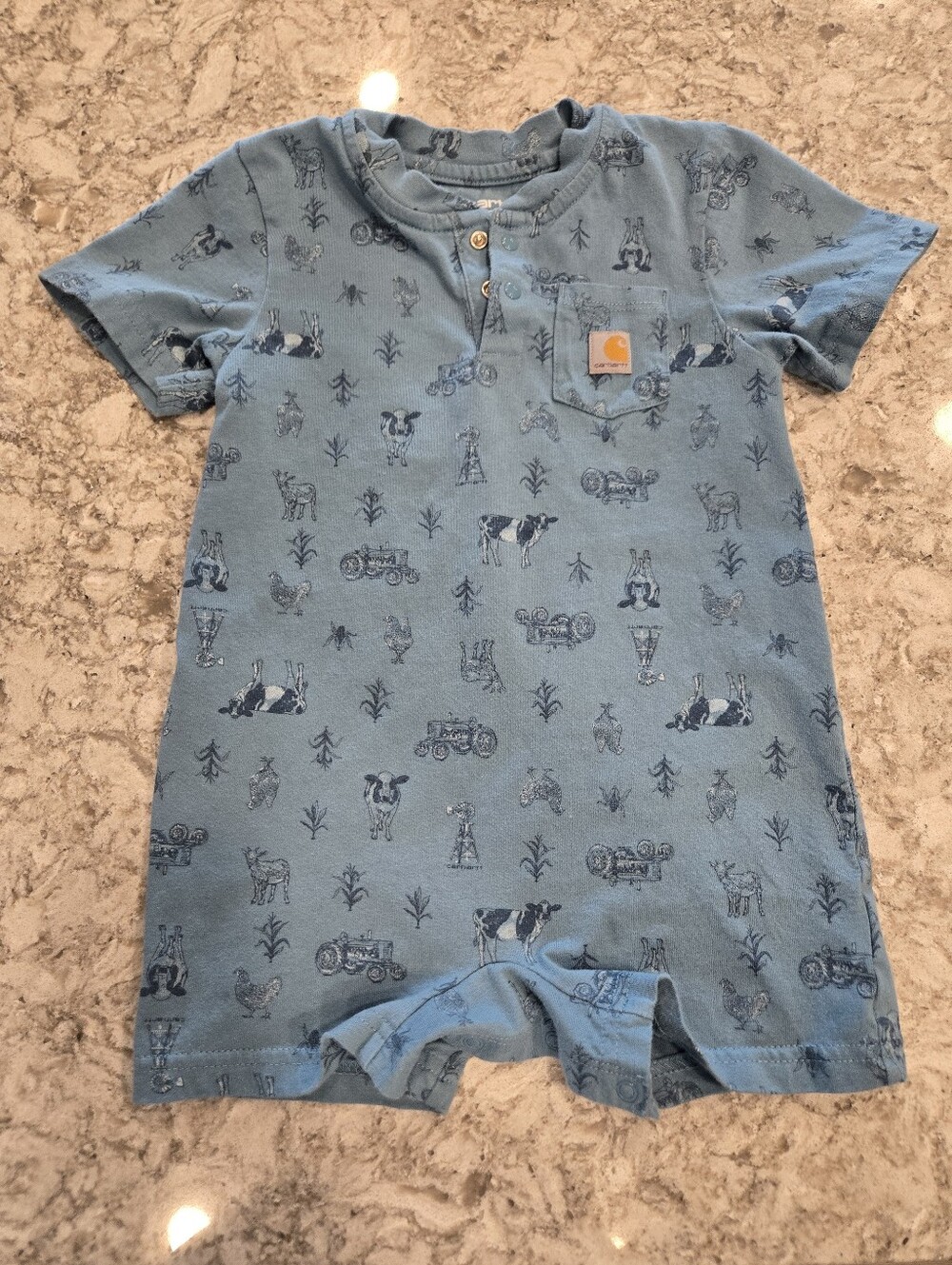 Carhartt Light Blue Farm-Print Short Sleeve Romper